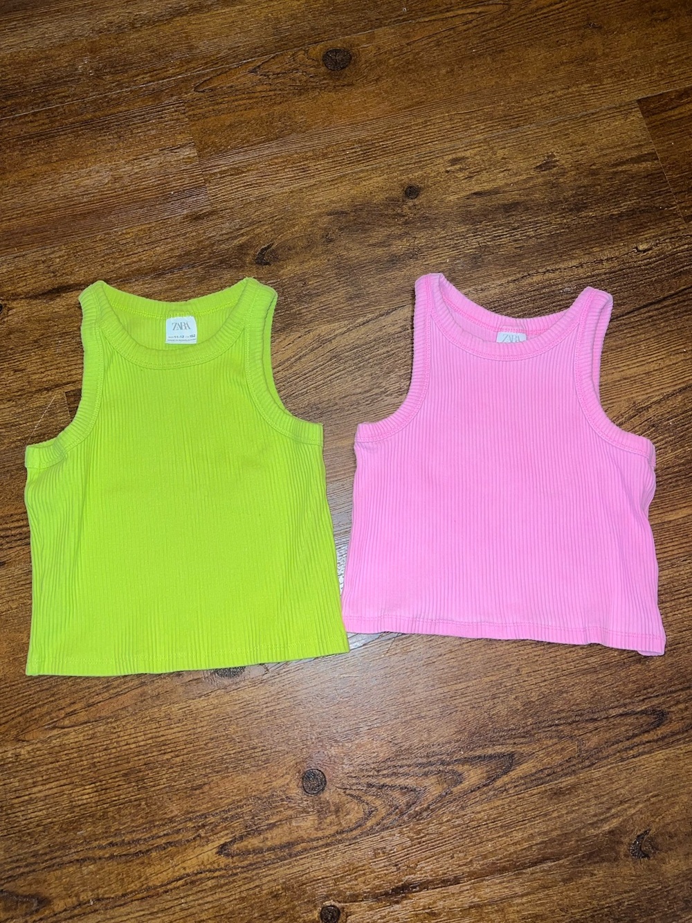 Zara Neon Green & Pink Ribbed Y2K Cropped Tank Top Girls Size 11-12 - Picture 2 of 5